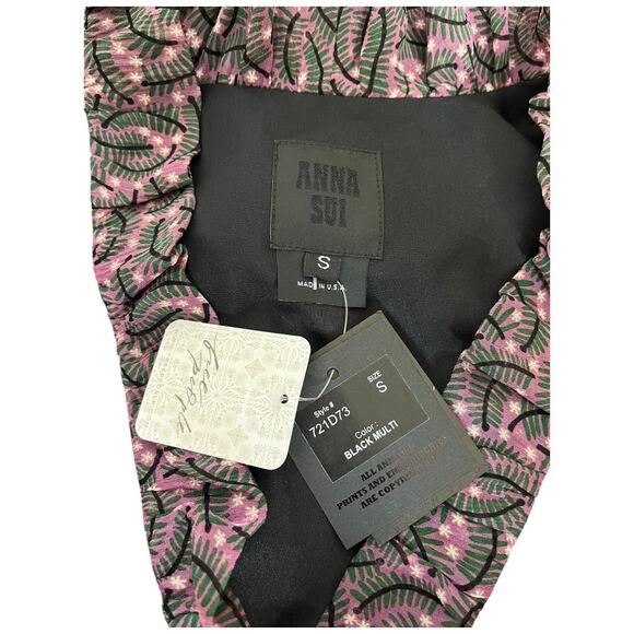 Free People Anna Sui 100% Silk Black Lattice Dress Tumbling Pines Kaftan S NWT - Picture 11 of 13